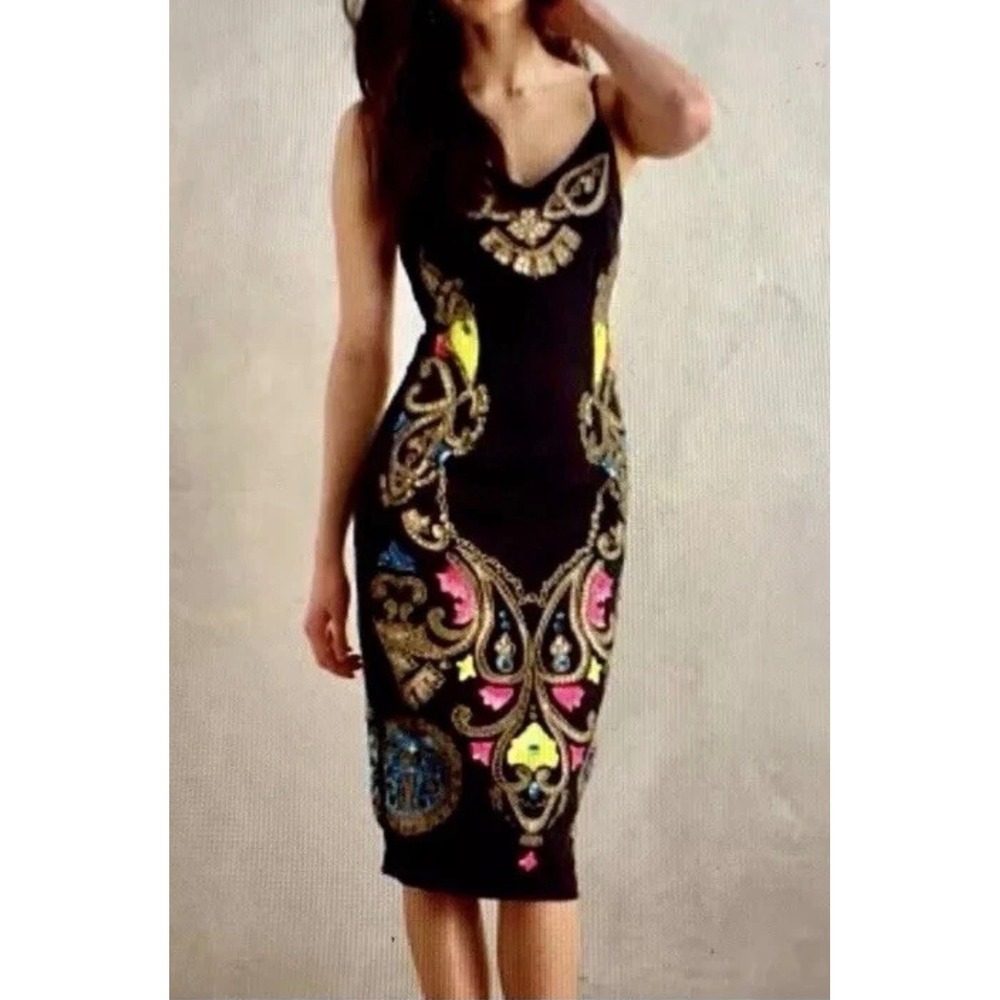 Tracy Reese Anthropologie Emile Black Embroidered Sequin Sheath Dress Sz 4 event